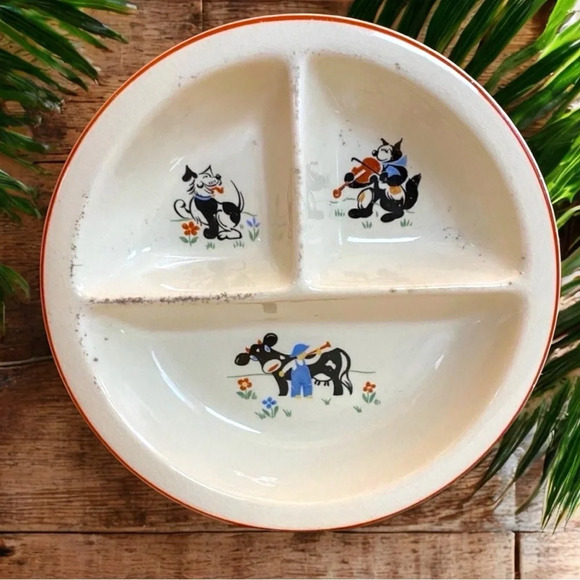 VINTAGE 1930s Salem China Co. Child’s Baby Feeding Dish/Bowl - Hey Diddle Diddle - Picture 1 of 11